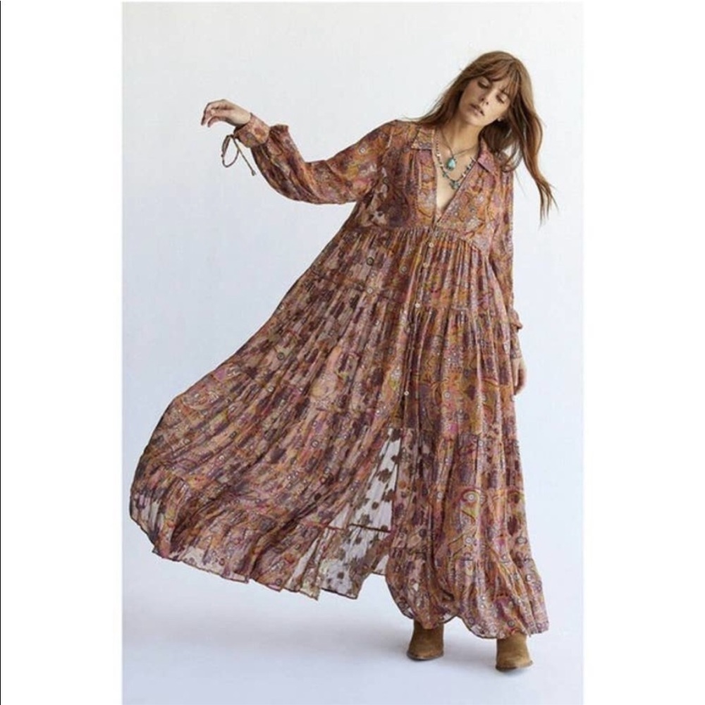 NWT Free People Paisley Chiffon Maxi Dress Silk Blend Small